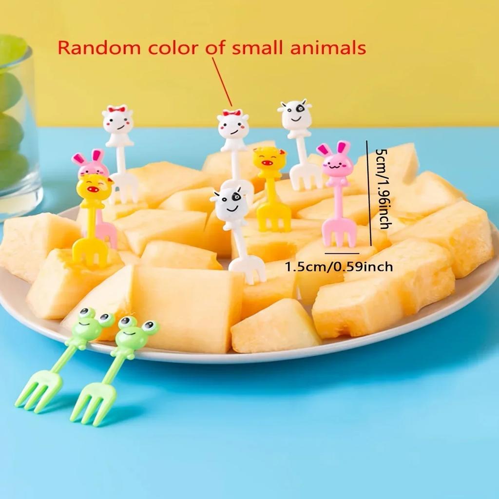 10pcs-Animal Cute Fruit Fork Mini Cartoon Kids Snack Cake Dessert Food Pick Toothpick Bento Lunches Party Decor Random Color