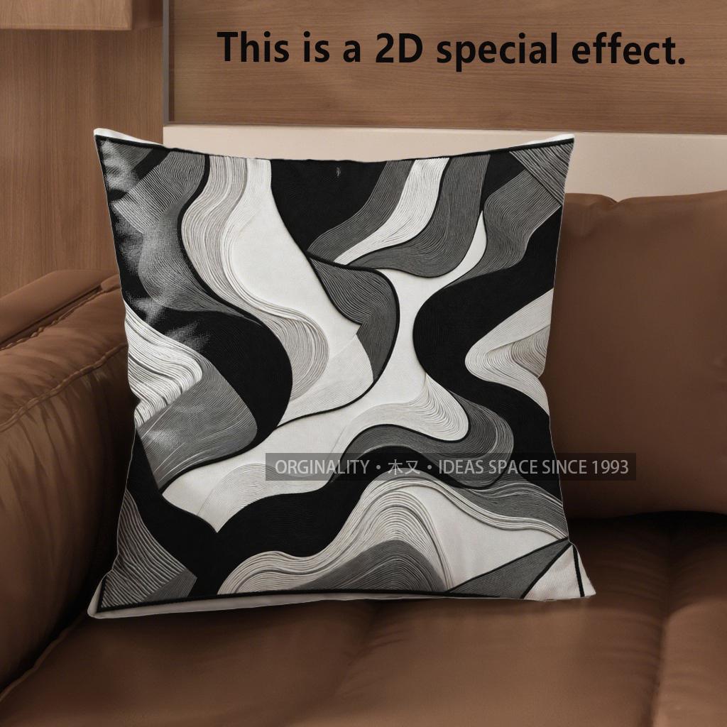 2D Abstract Black And White Pattern Pillow Covers Pattern Cushion Cover Suitable For Sofa Bedroom Car Pillow Cover