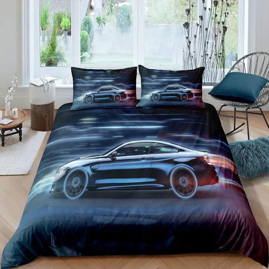 Race Car Bedding Set Cool Speed Racing Duvet Cover Set Black Sport Car Quilt Cover For Men Polyester Comforter Cover Set Cool