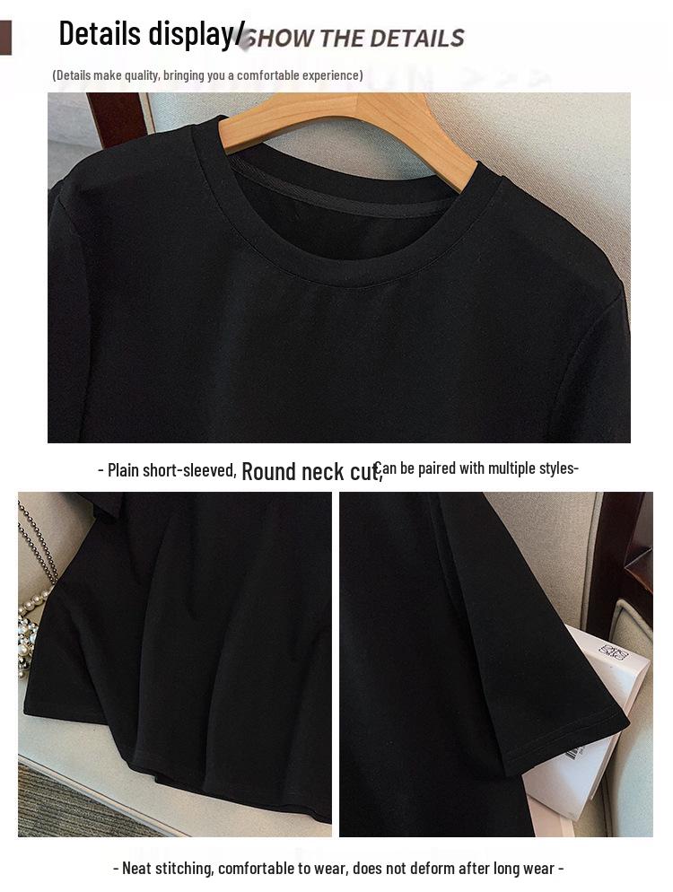 2026 Summer Plus Size Women's Solid Color Slimming Short Sleeve Top - Round Neck, Loose Fit