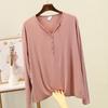 V-Neck Button-Down Long-Sleeve Modal T-Shirt - Loose Fit, Solid Color, All-Match Autumn Top