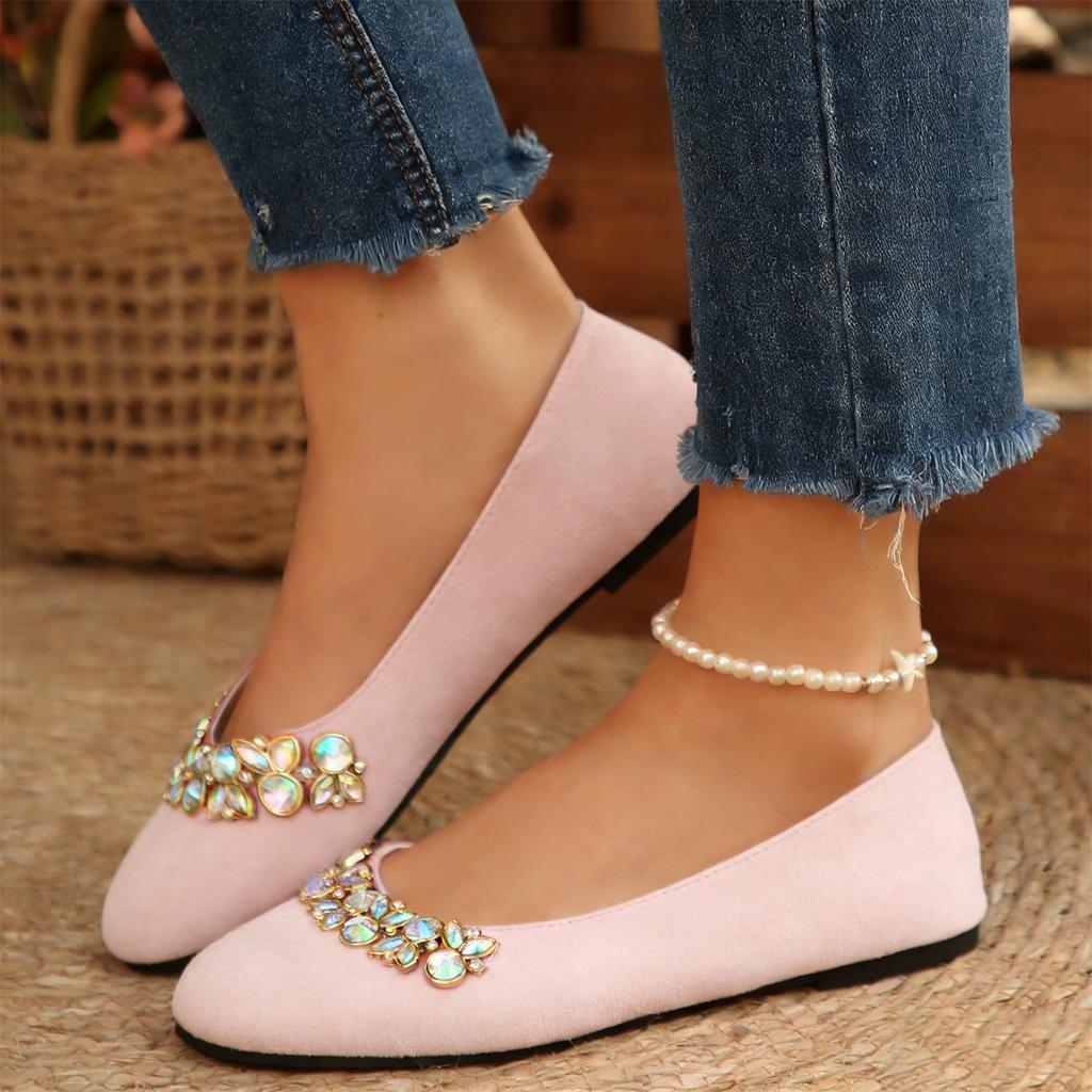 Women's Fashionable Casual Round-Toe Oversized Rhinestone Flats