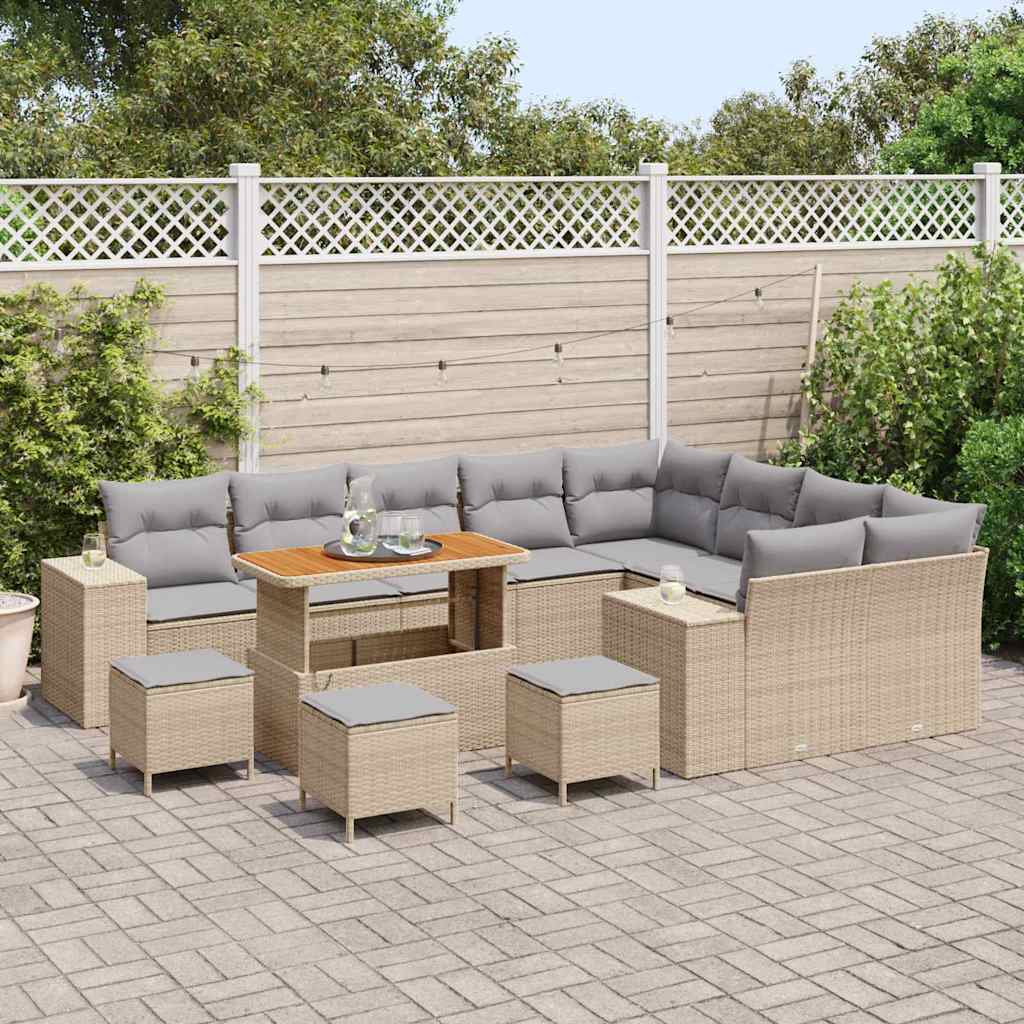 Garden Sofa Set with Cushions 13 Pcs Beige Poly Rattan