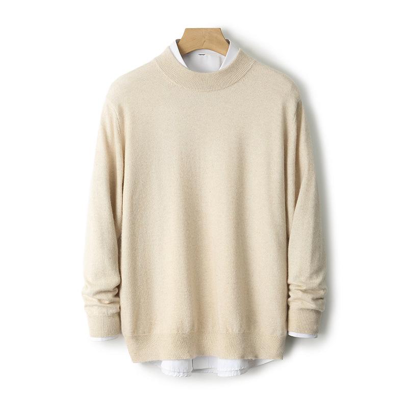 2025 Men's Pure Wool Half-High Neck Pullover Sweater - Warm Fashionable Knitwear for Young Adults