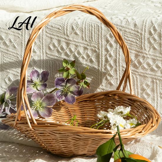 Large Decorative Fruit Holder Willow Storage Basket with Reinforced Handle Capacity Hand-Woven Eco-Friendly Wicker Bin Rustic Organizer Reusable