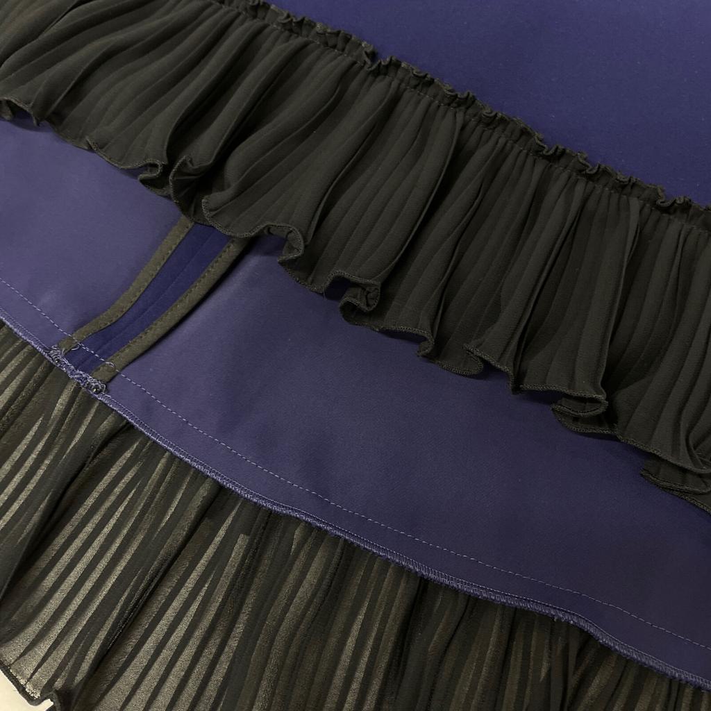 ADEAM Excellent Condition 42388 Chiffon Pleated Sleeveless Tunic Dress S Navy X blackUsed