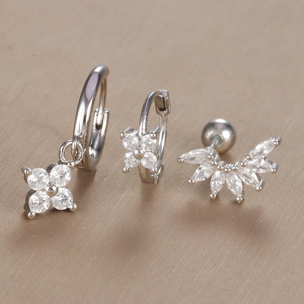 3-teiliges Vintage-Design-Set mit vier Zirkonia-Creolen für Frauen, winziger Knorpelpiercing-Ohrring aus Edelstahl, Schmuckgeschenk