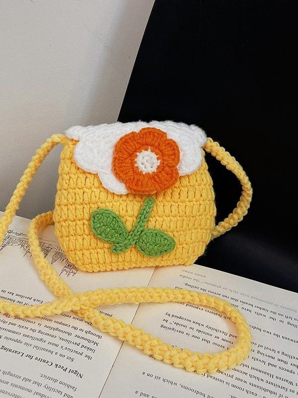 Baby Girl Mini Knit Flower Purse With Snap Closure For Daily Use