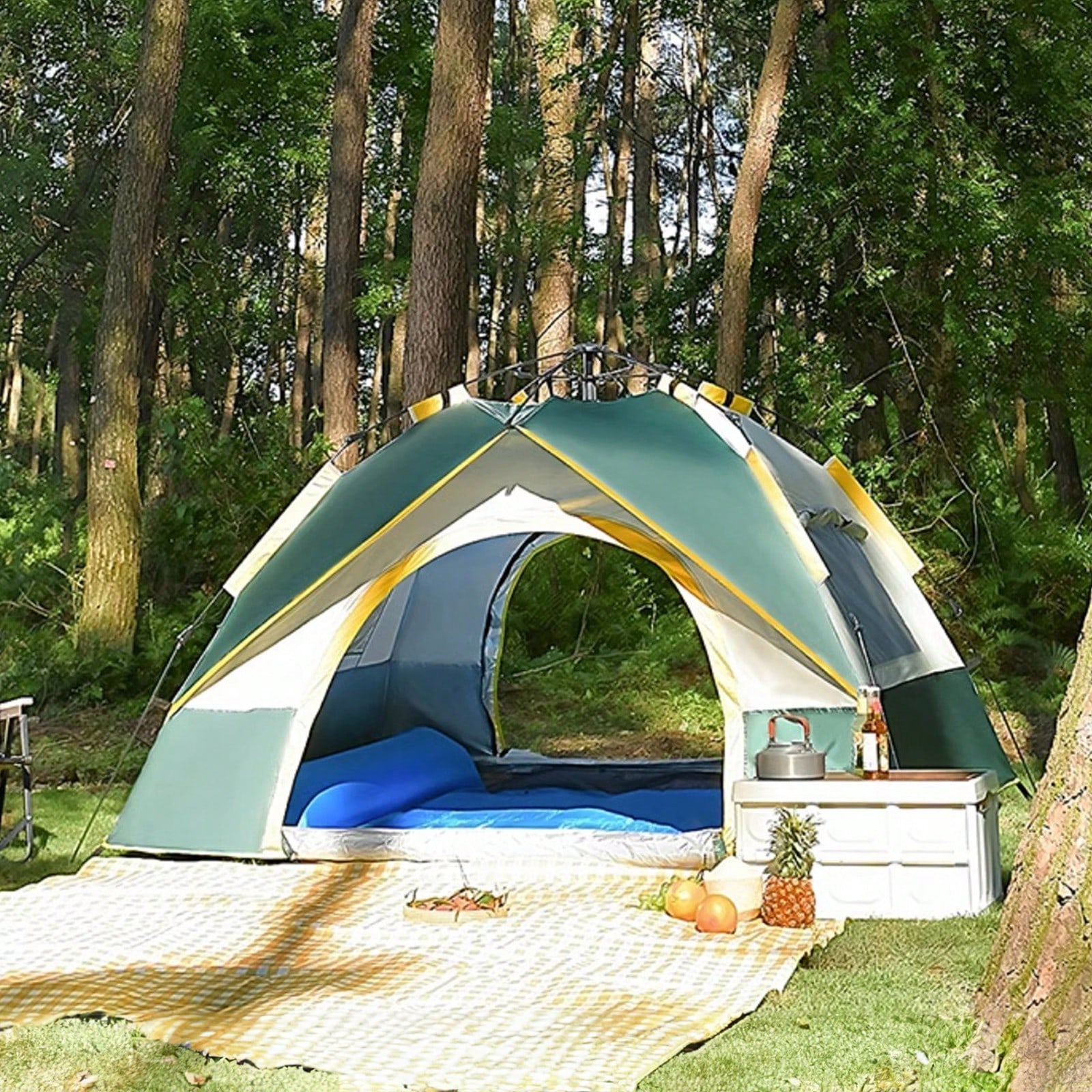 

Family Camping Tent, Excellent Ventilation With Dual Doors And Windows, Easy Assembly Tent, Waterproof, Windproof, Lightweight, темно-зеленого