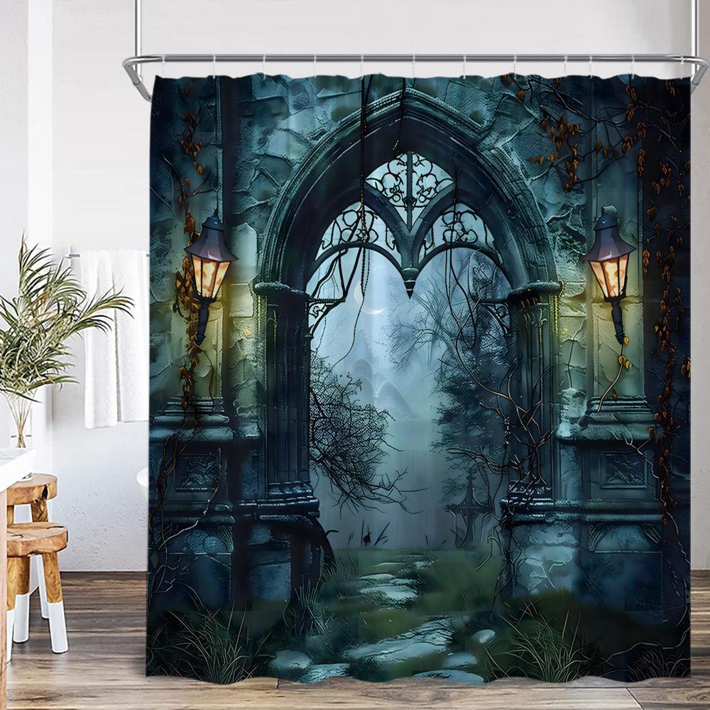 Wizard Magic Halloween Shower Curtain Magical Bookshelf Pharmacist Witch Room Astrology Bathroom Decoration Vintage Bath Curtain