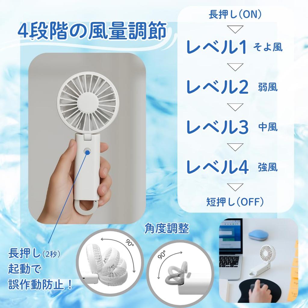 LUMINAA Handheld Fan High USB 4 Airflow Neck Heatstroke Heatstroke Malfunction Yellow 3-Way 2025, Counter-Rotating Twin/Double, Dual-Blade, 3000mAh,