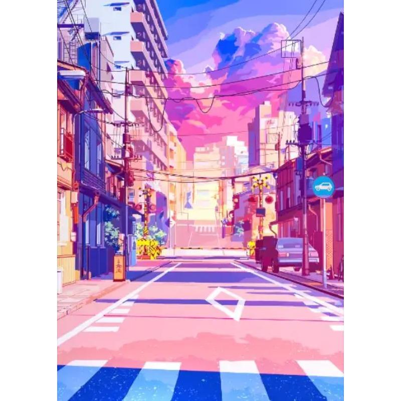 Japanese City Street Canvas Wall Art Anime Scenery Print Aesthetic Japan Town Landscape Poster Tokyo Cityscape Canvas Painting