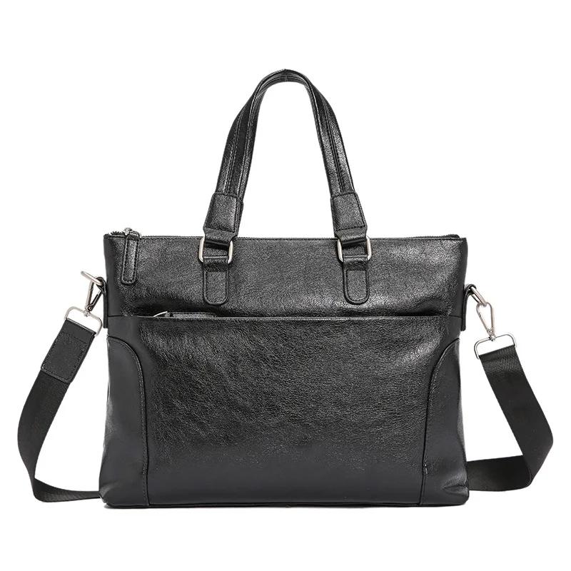 Fashion Men's Business Briefcase PU Leather Document Bag Crossbody Messenger Handbag For 15 Inch Laptop