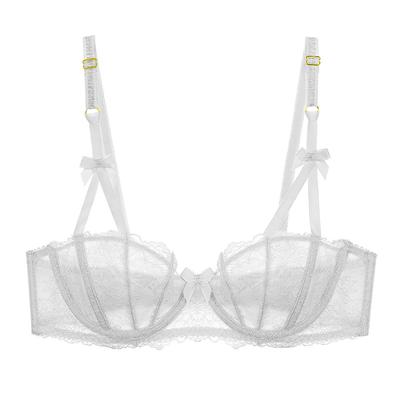 Código Encaje Sexy Medio Lencería [Sexy 1701] Sujetador de Mujer, Sin Forro, Copa, Transparente (SD238BB-Blanco-75D)
