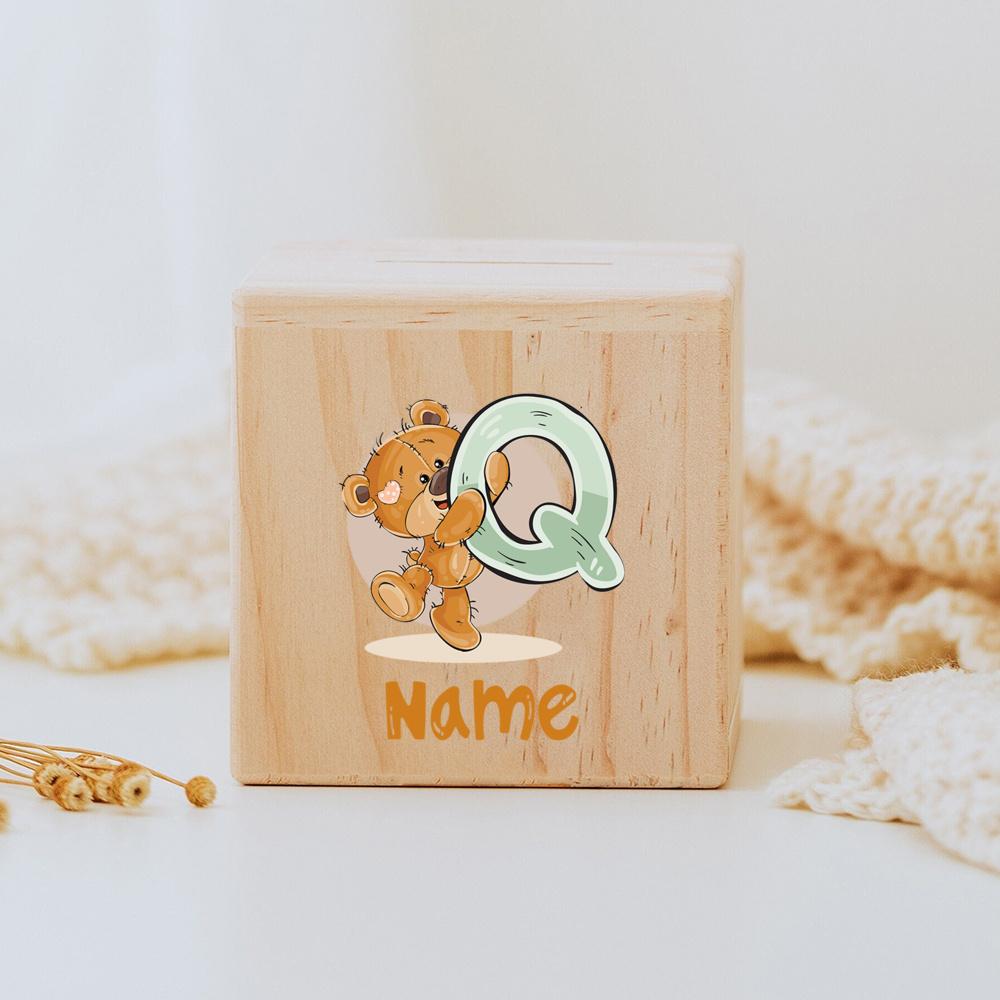 Personalized Money Box Initial with Name Wooden Money Boxes Child Coin Bank Birthday Holiday Gifts for Kids Coin Collection Case