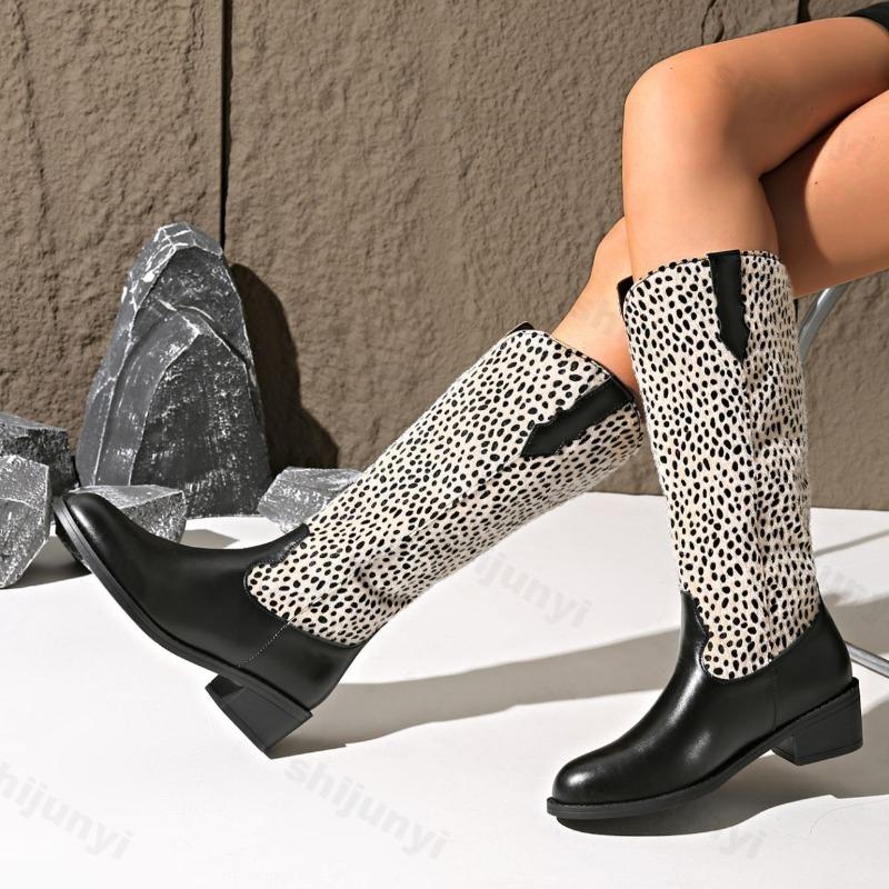 Fashion Fashion Leopard Print Design Long Tube Boots for Women 2025 Autumn New Pointed Head Comfortable Versatile Coarse Heel Long Boots