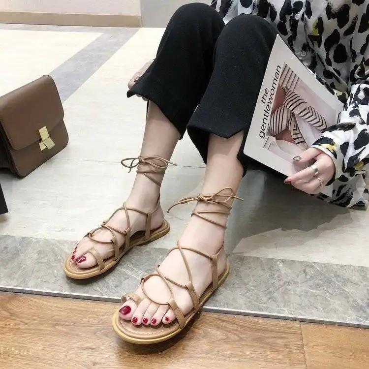 Fashion Women's Sandals Strappy Ladies Shoes Beach 2025 Luxury Shoe Sales Korea Summer Original Trending Cheap Liquidation Sandal Sale