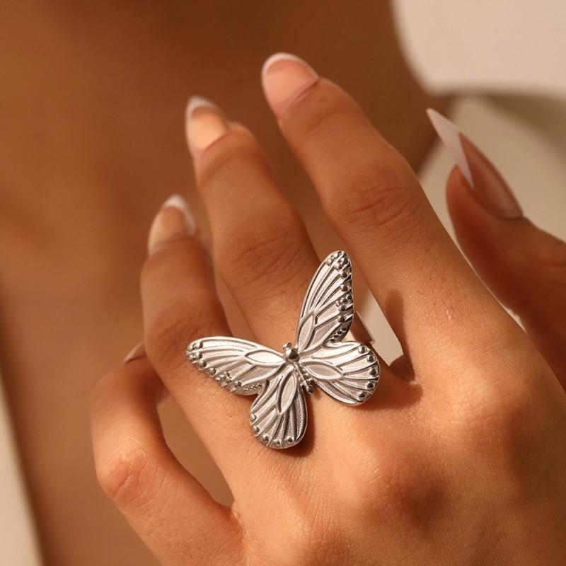 Elegant Finger Rings Butterfly Rings Party Accessories Butterfly Weddings Rings Stainless Steel Texture for Casual Look