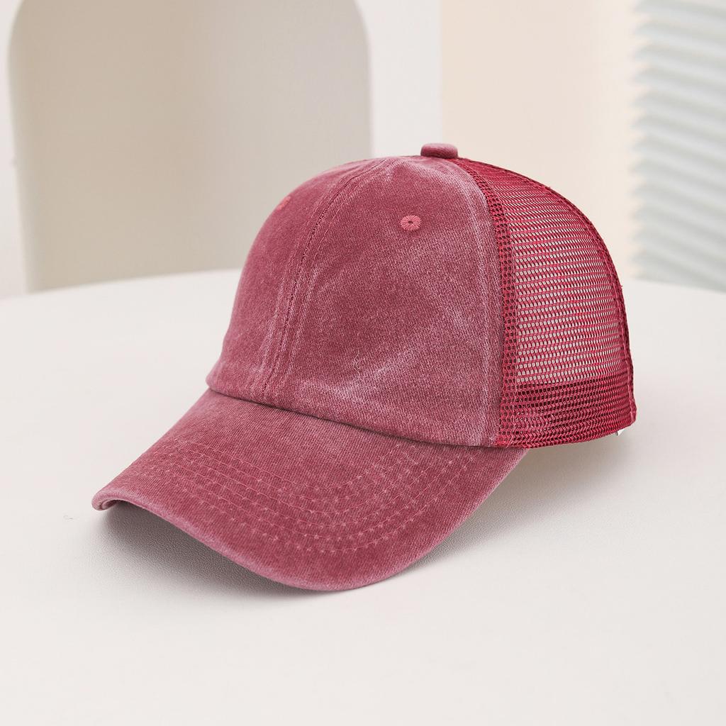 Casual Water-washed Mesh Baseball Cap, Adjustable Curved Brim Baseball Cap, Summer Sweat-absorbing and Breathable Sun Hat