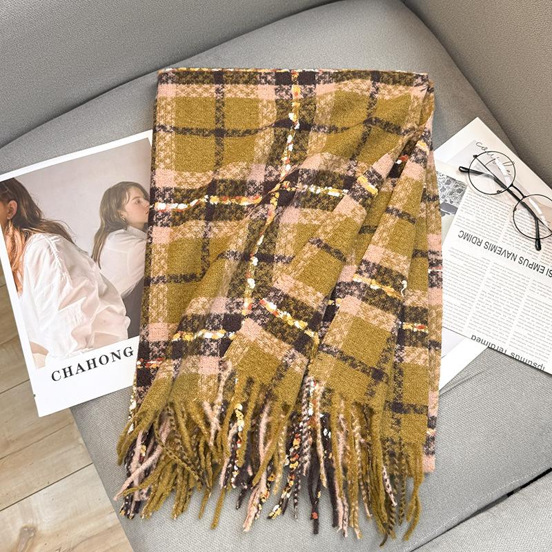 2024 Autumn And Winter New Line Couple Imitation Cashmere Scarf Women'S Pink Plaid Shawl Tassel Warm Scarf Versatile