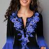 Vintage Shirt Gradient Color Printing Irregular Flare Sleeve Women Slim All