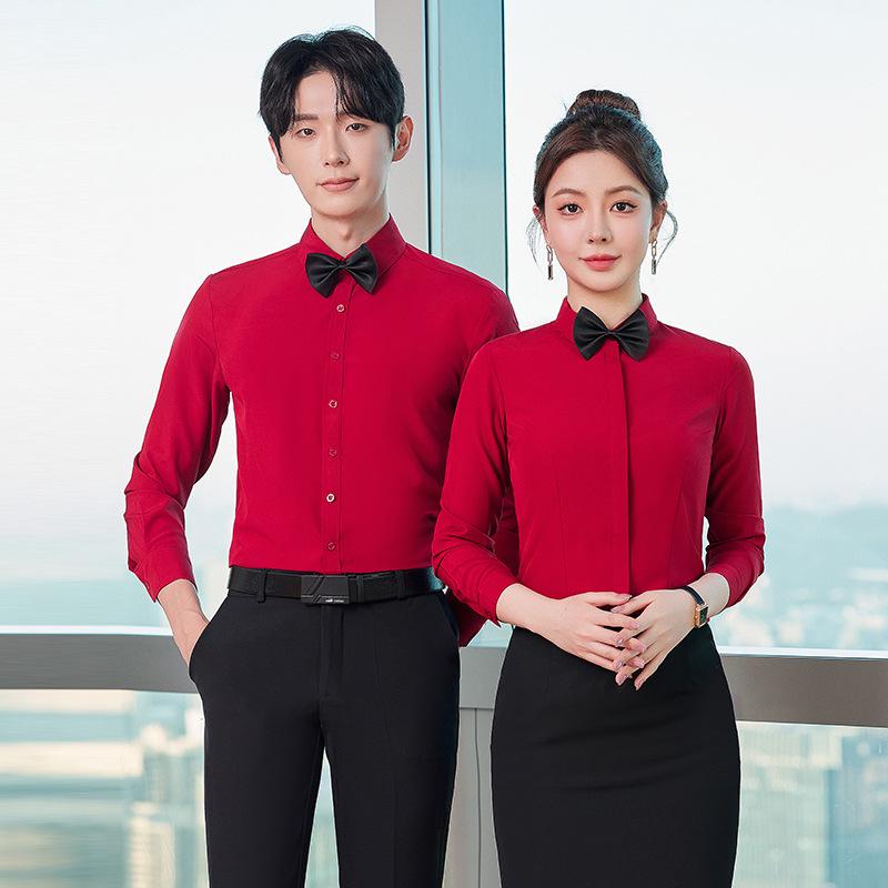 

Men s & Women s Long Sleeve Pink Front Desk Uniform Shirt for Spring/Summer 4XL
