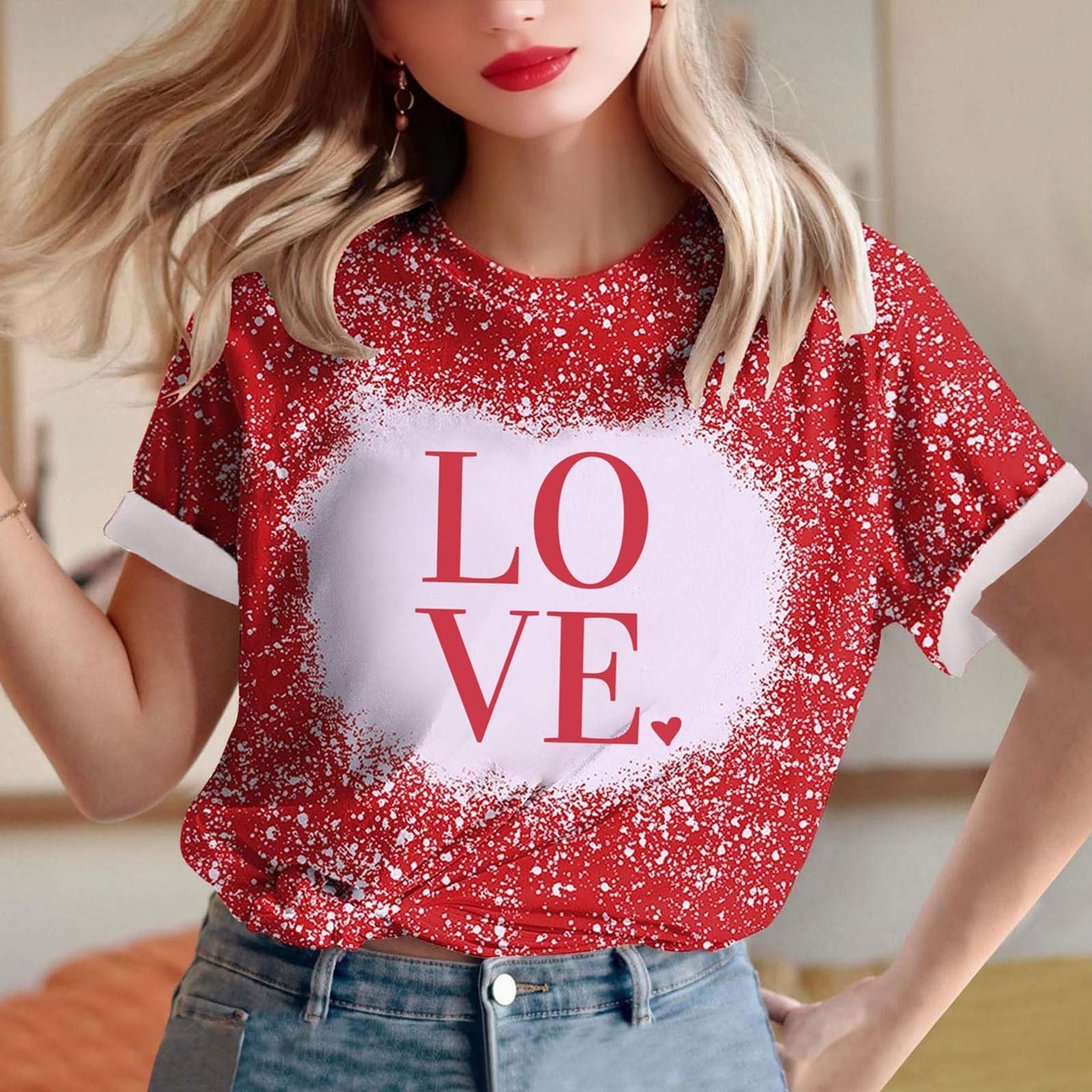 

Женская свободная футболка с круглым вырезом и принтом ко Дню святого Валентина с короткими рукавами XL розовый