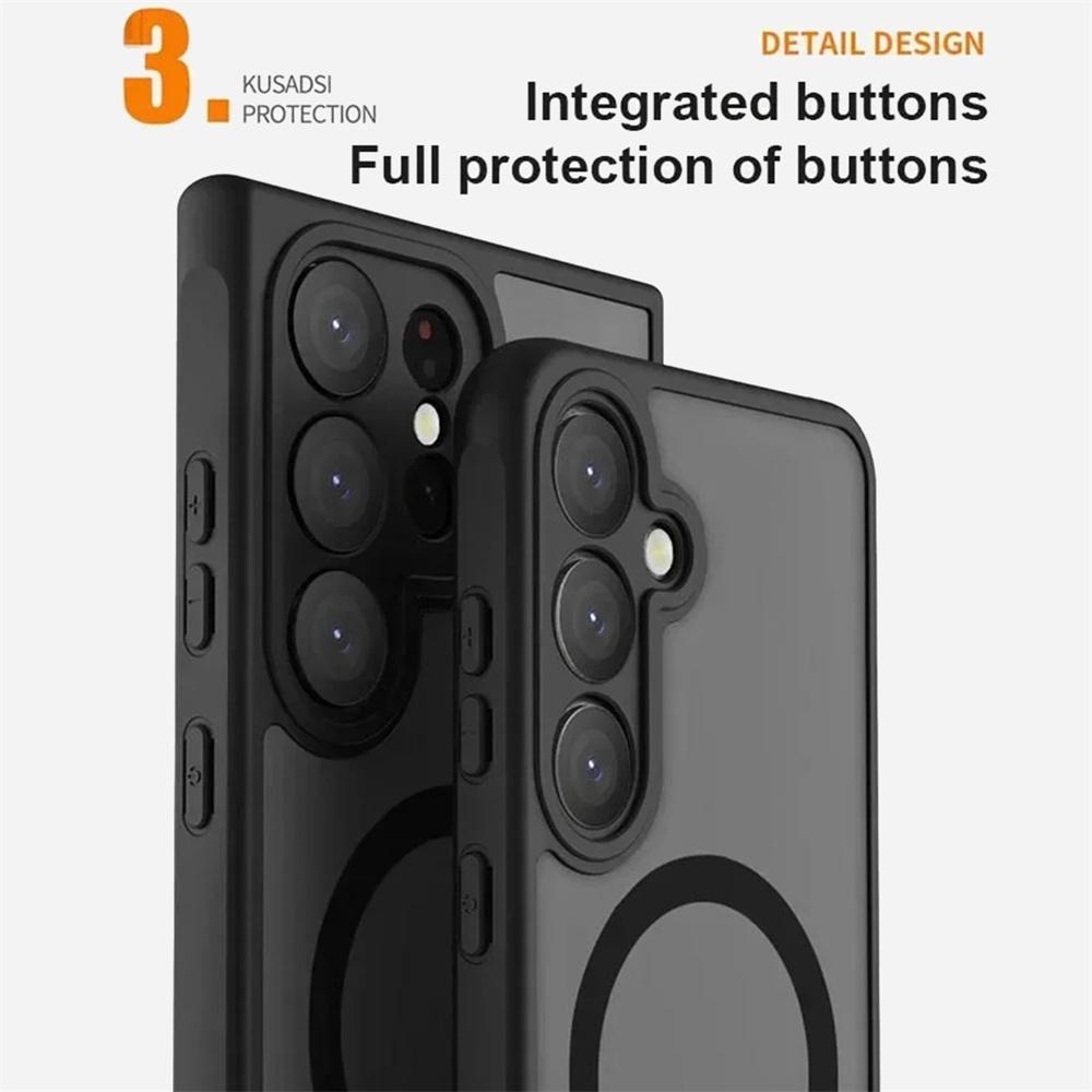 For Samsung Galaxy S24 S23 S22 S21 Ultra Plus FE Matte Translucent Antiskid Case Full Lens Protect Magsafe Magnetic Charge Cover
