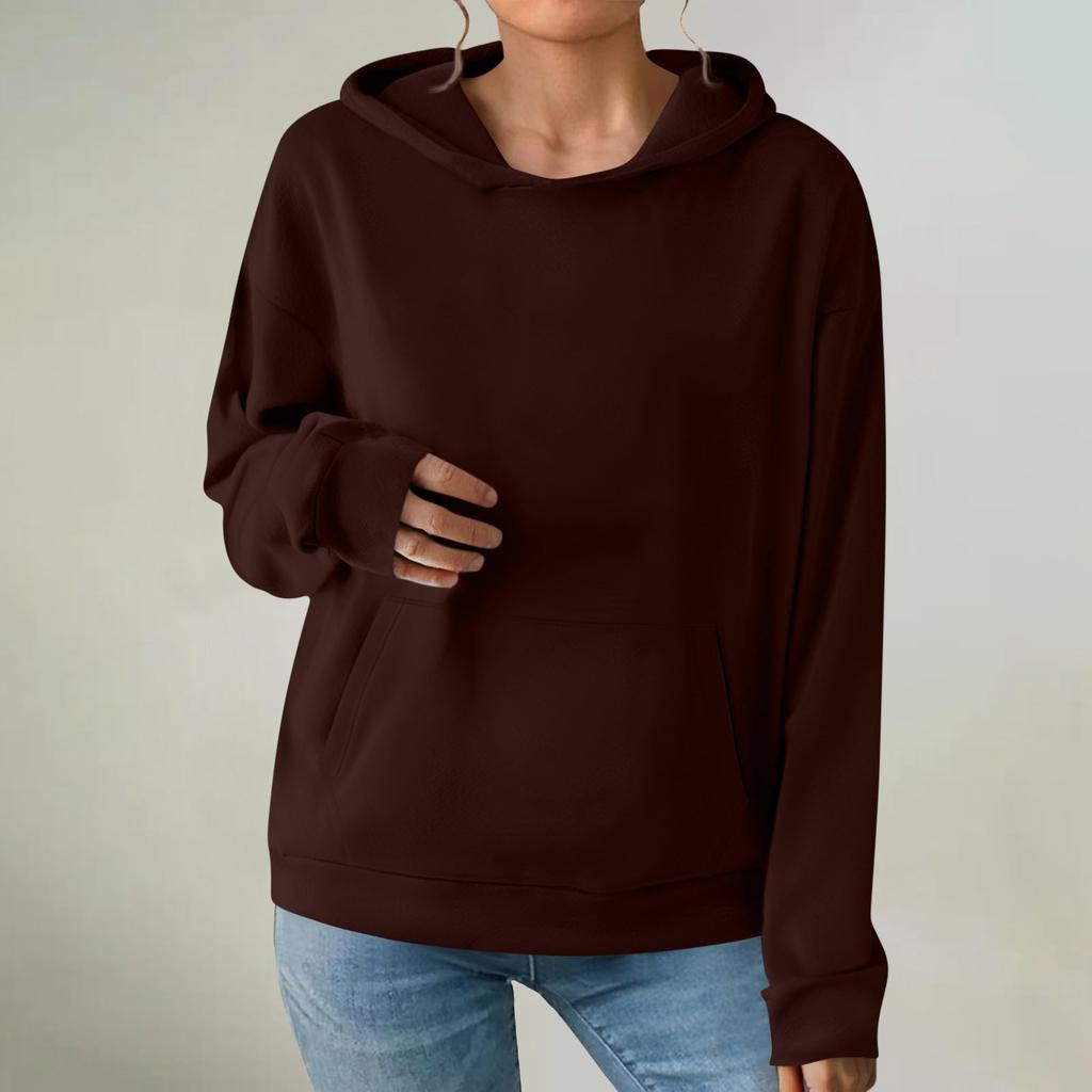 Women's Fashionable Long-sleeved Pullover And Solid-color Hooded Sweatshirt