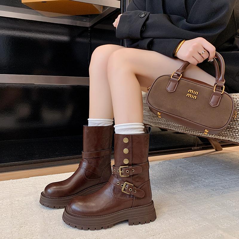 Britské dámské boty Martin 2025 nové podzimní retro dámské boty Maillard hnědé boty platforma černé kotníkové boty