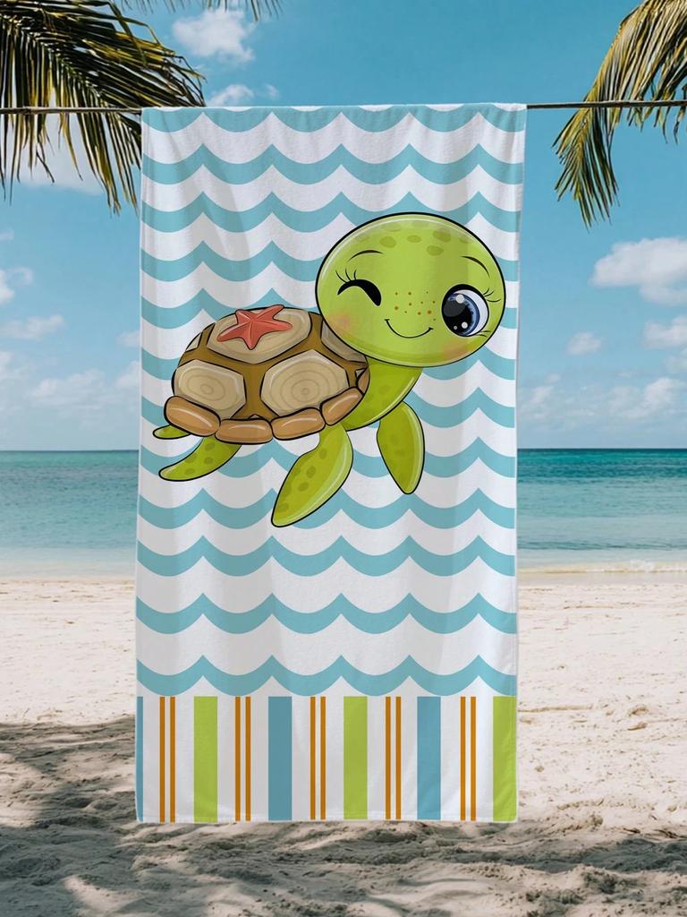 cartoon turtle print beach towel-soft microfiber,quick drying,oversized, beach clothing, coastal room decoration-turtle towel