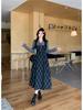 Plus Size Plaid Two-Piece Look Dress - Spring 2026 Slimming Long-Sleeved Waist-Cinched Skirt for Women