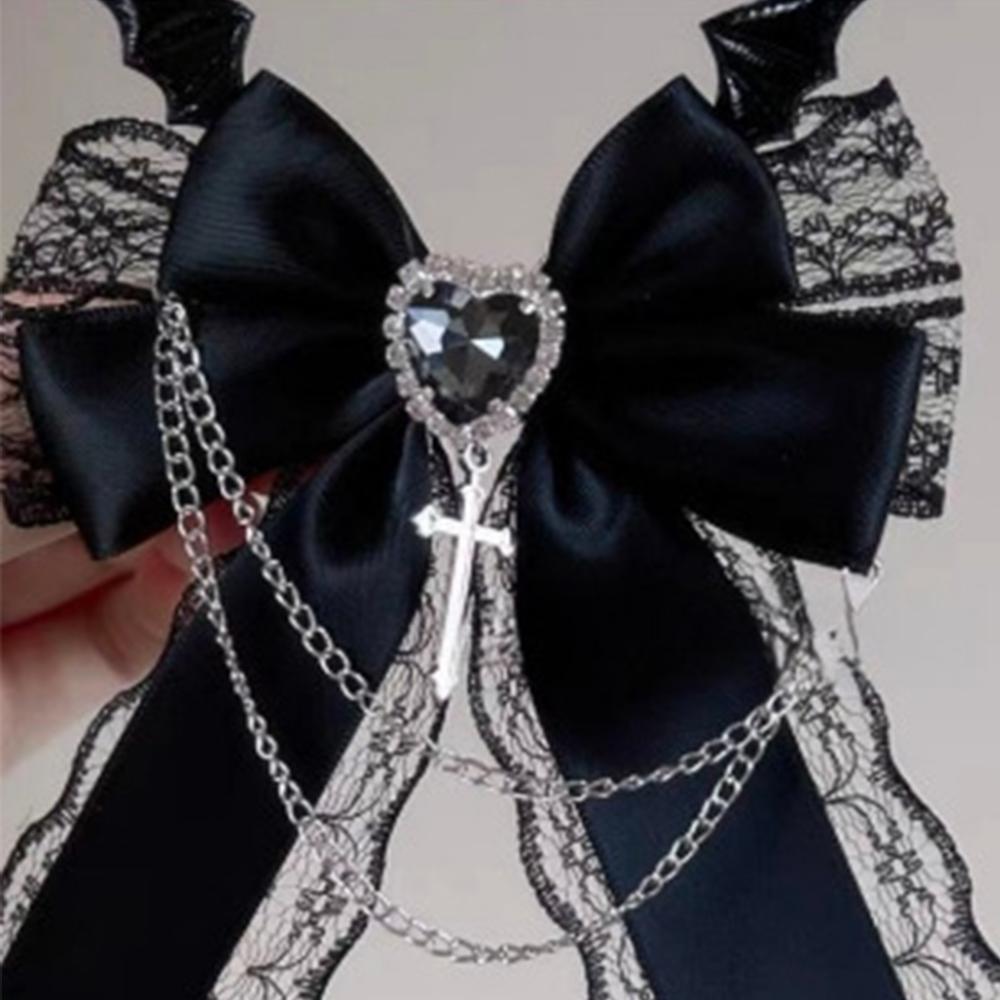 Women's Harajuku Steampunk Handmade Headwear Double Ponytails Subculture Japanese Spicy Girls Lolita Y2K Gothic Bow Hairpins