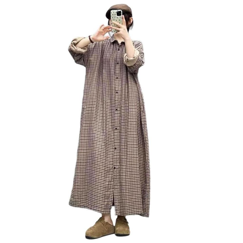Plaid Single-Breasted Long-Sleeve Shirt Dress - Slimming & Casual for Spring & Autumn