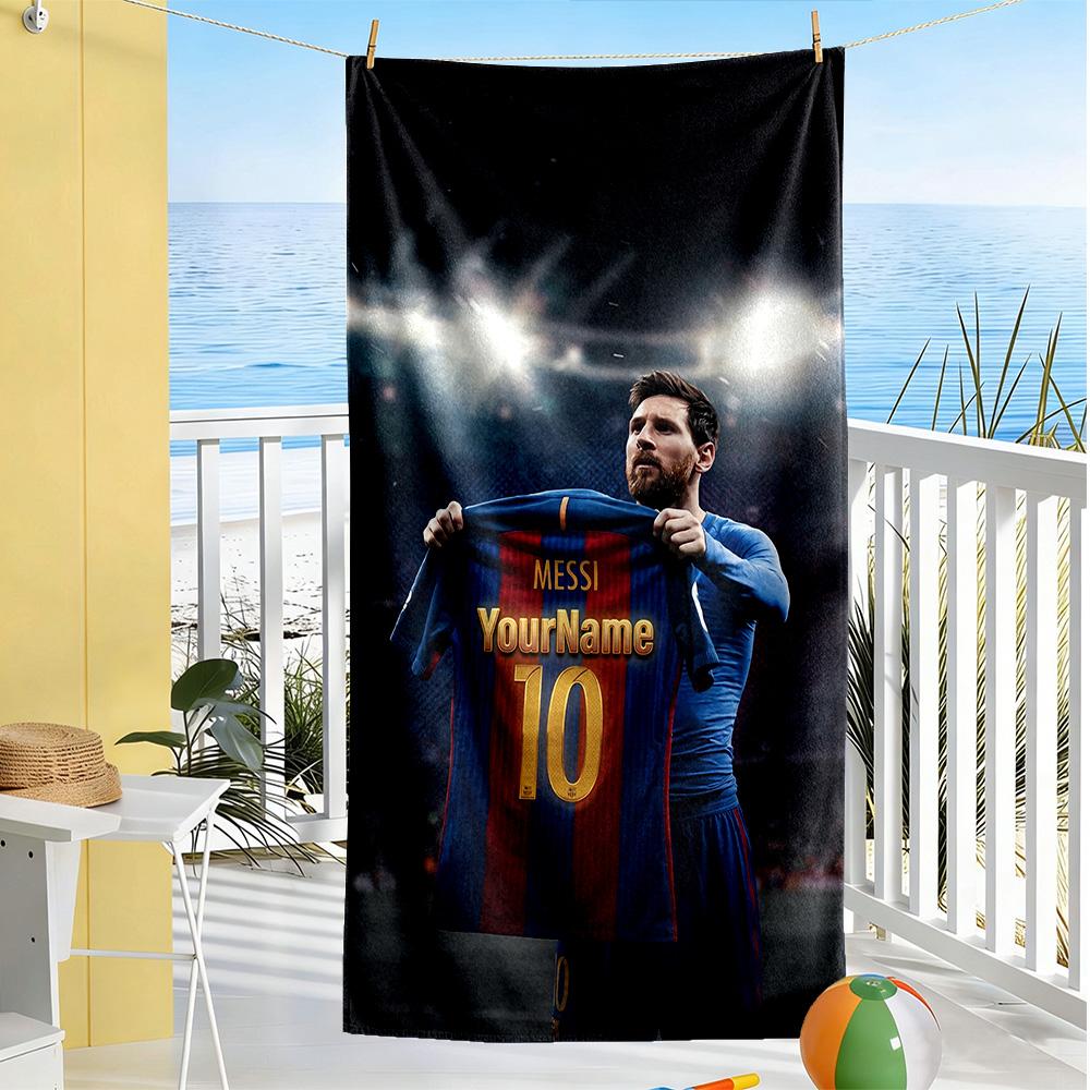 Messi Customized Name Beach Towel High Absorbency & Quick-Dry Ideal for Travel Outdoor Swim Pool Yoga Surf Camping Hiking Gym Gift Holiday