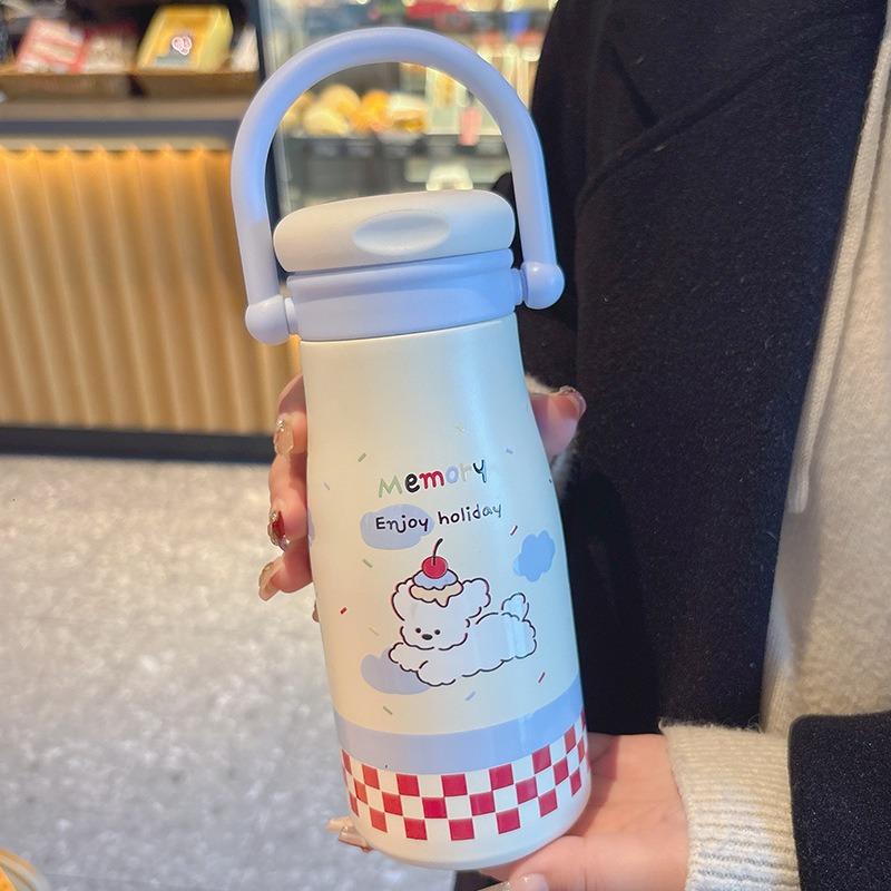 Tecknad Söt Barn Termosflaska 316 Rostfritt Stål Sugrör Vattenflaska Bärbar Dubbel Drickande Termisk Vattenkopp för Studenter