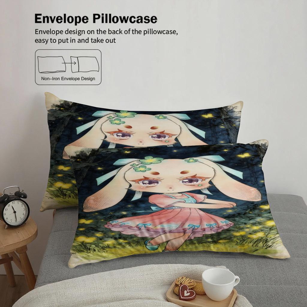 Softville Cozy Town 3PCS Bedding Sets Lop RabbitTwirling In Grassland Pint Duvet Cover No Filling Cartoon Style Queen King Size