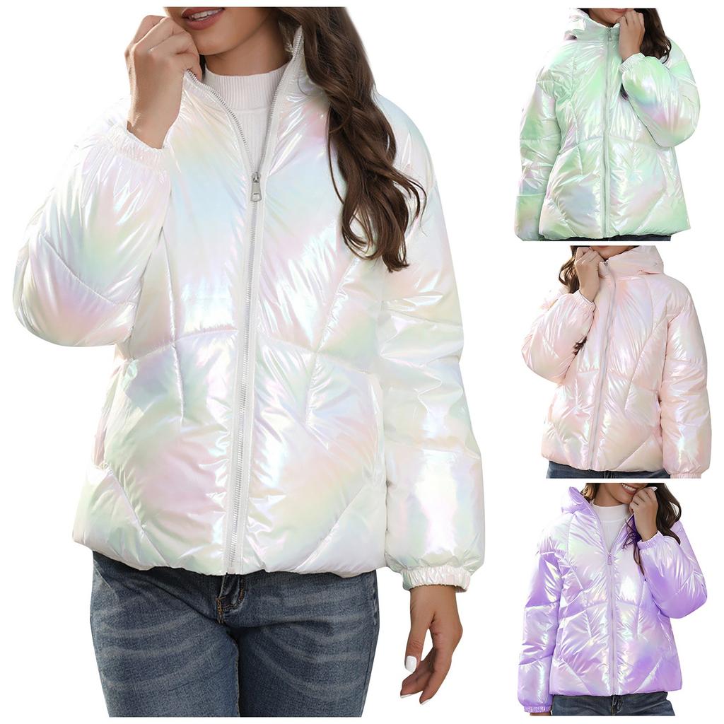 Women's Fashion Casual Gradient Dazzling Colorful Zipper Long Sleeve Cotton Coat Jacket