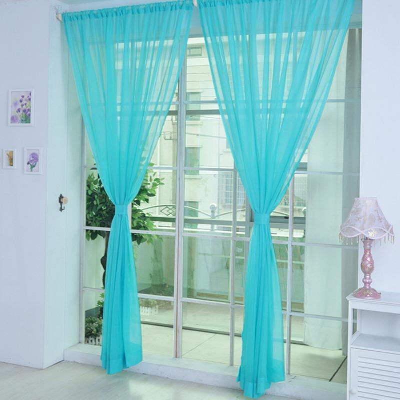 1 pc Colorful Sheer Tulle Curtains Polyester Solid Color Rod Pocket Curtain For Bedroom Kitchen Living Room Kid Room Classroom