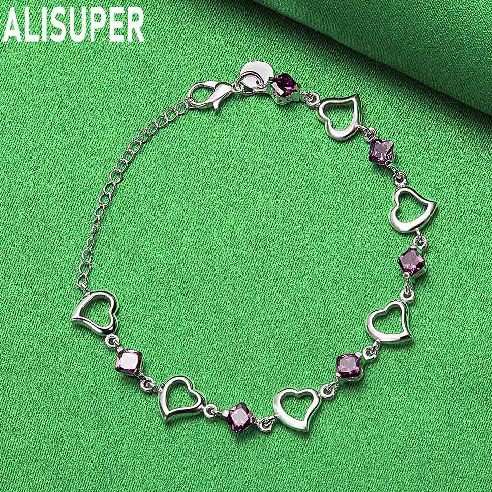 925 Sterling Silver Heart-Shaped Side Chain Bracelet Gift Jewelry