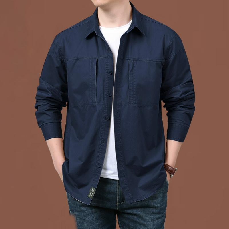 Spring and Autumn Men's Loose Tooling Shirts, Outdoor Casual Cotton Young and Middle-aged Shirts, Men's Shirts