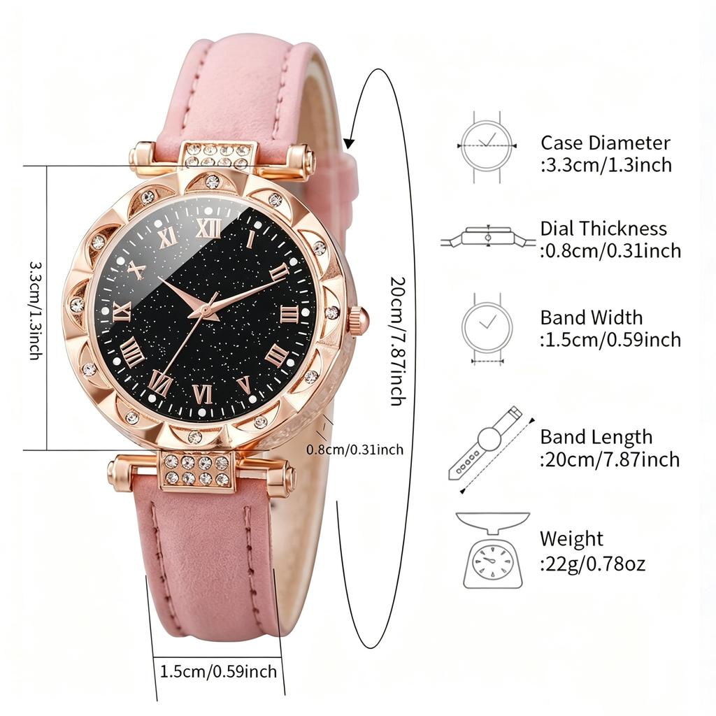 Ladies Light Luxury Diamond Starry Sky Roman Face Quartz Watch Belt Women'S Watch Fashion Roman Numeral Watch