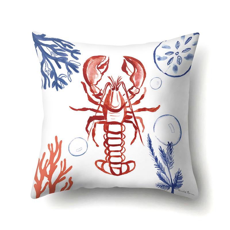 Polyester Pillowcase Peach Leather Velvet Cushion Cover Marine Life Seahorse Octopus Printed Pillow Bedside Cushion Cover