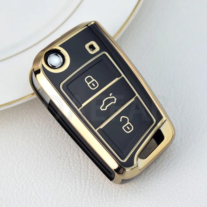 For VW Skoda Octavia A7 Fabia Leon Rapid Karoq SEAT Leon Ateca Ibiza Toledo Golf 7 T-cross POLO T-Roc Car Key Cover Case Holder