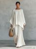 2026 Women's Casual Linen Blend Shirt & Wide-Leg Pants Set