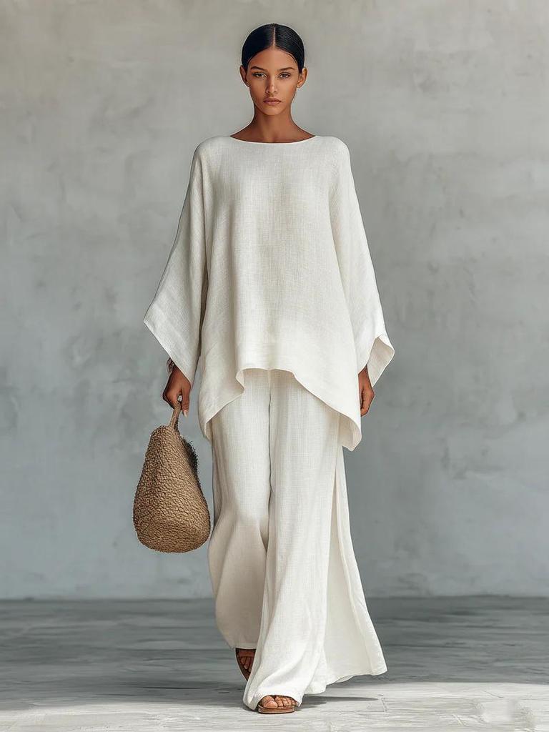 2026 Women's Casual Linen Blend Shirt & Wide-Leg Pants Set