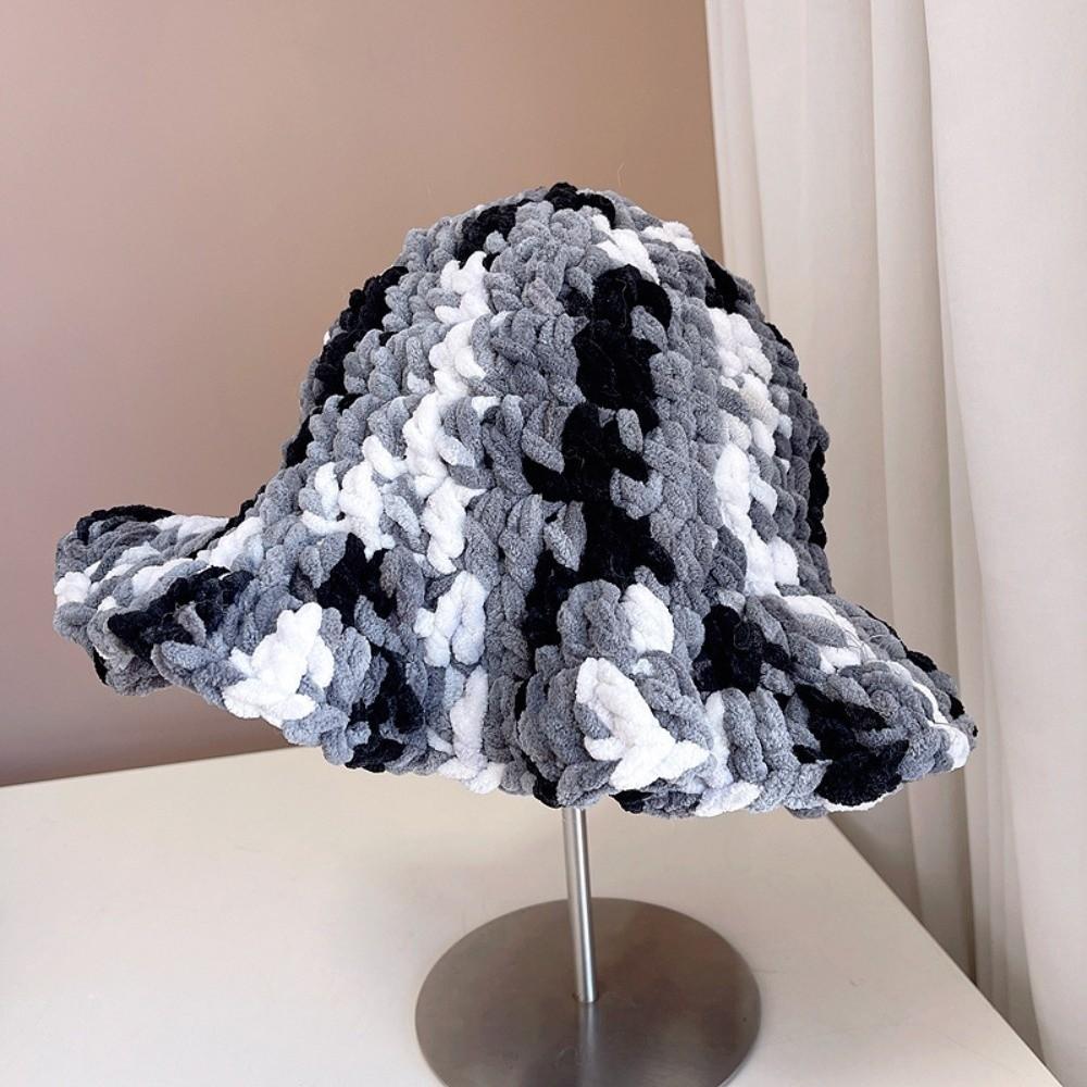 Sweet Ruffled Edge Fisherman Hat Cable Knit Winter Warm Bucket Hat Windproof Knitted Beanie  Women