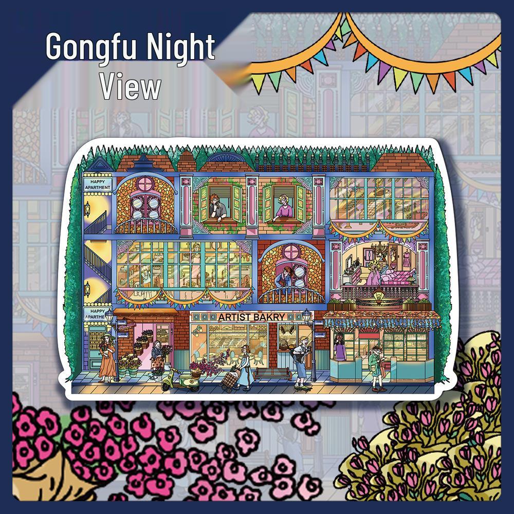 Large Format Miniature World Night View Scenery PET Stickers
