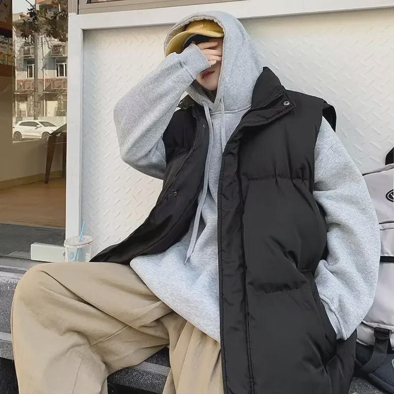 Men's Stand Collar Embroidered Cotton Vest Jacket for Autumn/Winter
