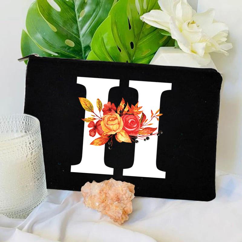 26 Floral Alphabet A-Z Makeup Bag Purse Party Lipstick Cosmetic Bags Fashion Letters Women's Outdoor Travel Toiletry Pouchs